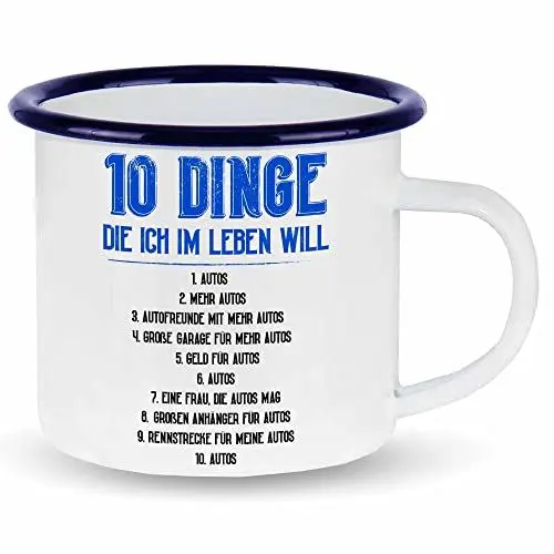 Produktbild: wowshirt Emallie Tasse 10 Dinge die ich im Leben will Autos Kfz Mechaniker Werkstatt Tuning, Farbe:White - Navy