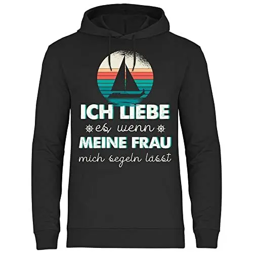 Produktbild: wowshirt Herren Hoodie Ich Liebe Es Wenn Meine Frau Mich Segeln Lässt Geschenk für Segler Angler Kapitän, Größe:4XL, Farbe:Black