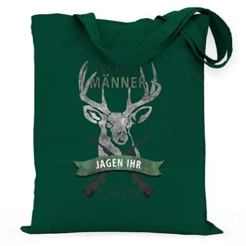 Produktbild: wowshirt Stoffbeutel Jutebeutel Echte Männer Jagen Ihr Essen Geschenk für Jäger Jagd Zubehör, Farbe:Bottle Green