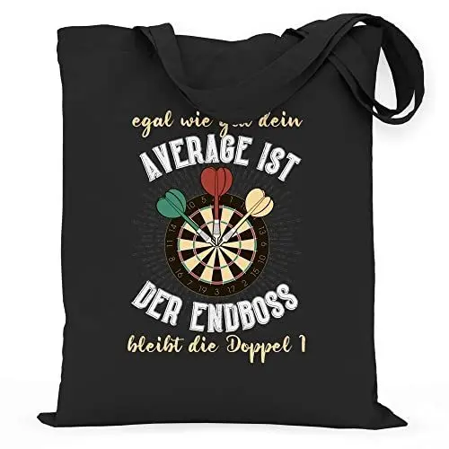 Produktbild: wowshirt Stoffbeutel Jutebeutel Geschenk Für Dart Spieler Egal Wie Gut Dein Average Ist Darts, Farbe:Black