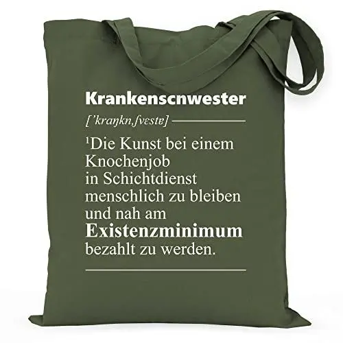 Produktbild: wowshirt Stoffbeutel Jutebeutel Krankenschwester Definition Lustiger Spruch Geschenk, Farbe:Olive Green