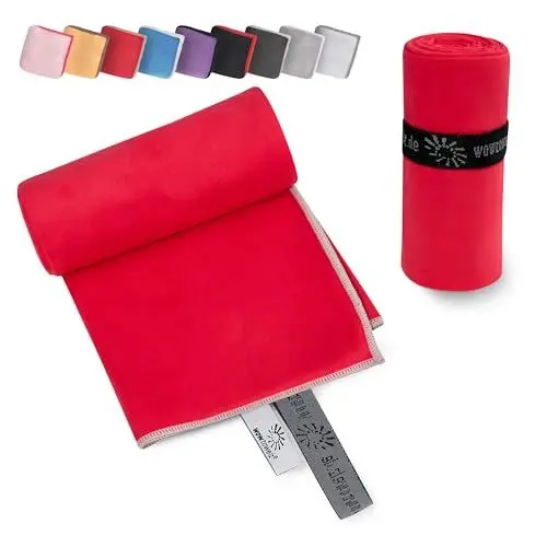 Produktbild: Wowtowelz kompaktes Mikrofaser Handtuch, Reisehandtuch, Sport- Fitnesshandtuch, Strand- Badetuch, leicht u. schnelltrocknend, (Rot, 90 x 60 cm)