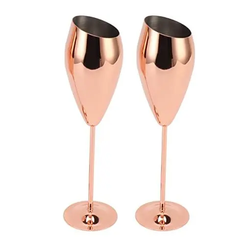 Produktbild: WPKD BLUEIY 2 Stück Kupfer Champagnergläser Set, Dicker Bottom Stabile Edelstahl Gläser mit Messingbeschichtung für Champagner Wein Trinkbecher