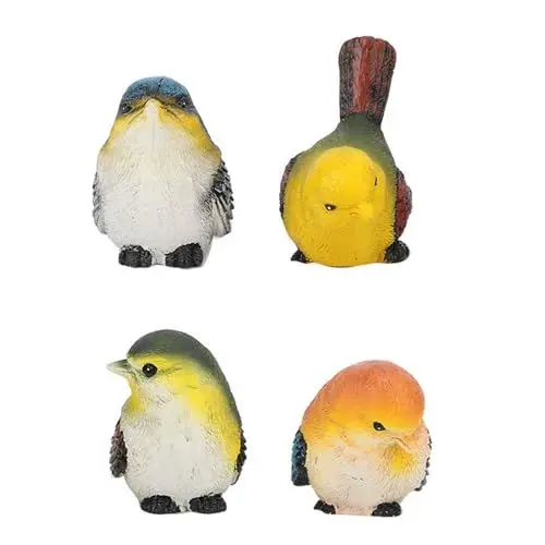 Produktbild: WPKD BLUEIY 4 Stück Vogelstatuen Ornamente, Bunte Kunstharze Vögel Tierfiguren Dekoration Rasen Garten Innenhof Ornamente für Terrasse Fenster Tischplatte