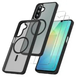 Produktbild: WQRTYJK 3-in-1 Kompatibel mit Samsung Galaxy A17 4G/5G Hülle mit 2 Stück Schutzfolie, Transluzente Matt Rückseite Dünn Stoßfest Handyhülle - Schwarz