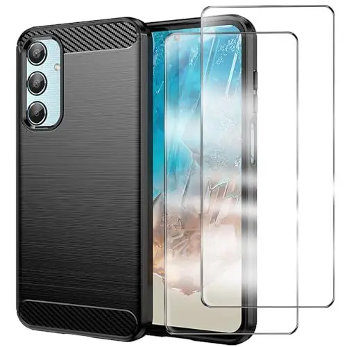 Produktbild: WQRTYJK für Samsung Galaxy M35 5G Hülle, 2 Stück Panzerglas Schutzfolie Silikon Handyhülle, Stoßfest Schutzhülle Case, Schwarz