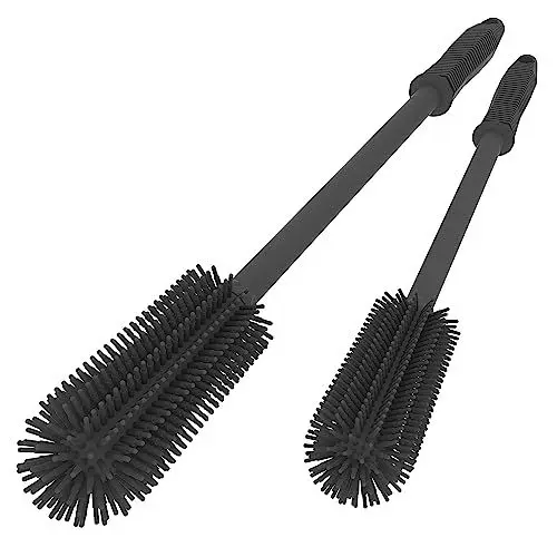 Produktbild: WQSS AOEIU 2-teiliges Flaschenbürsten-Set aus Silikon, 39,9 cm und 32,0 cm, Dunkelgrau