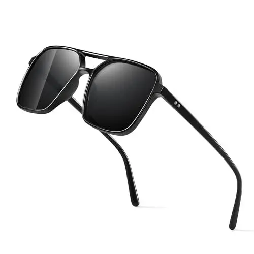Produktbild: Wrimen-Sonnenbrille-Polarisiert-Sonnenbrillen-Herren-Damen-UV400 Schutz PC Schwarz Sonnen Brille Rechteck Modisch Unisex Klassisch für Autofahren Reisen Camping