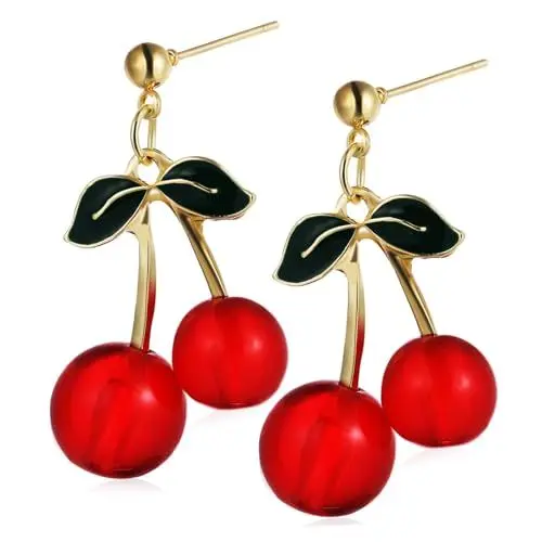 Produktbild: WRITWAA 1 Kirsche Ohrringe Süße Ohrringe cute earrings für damen ohrringe gold Fruit Ohrringe funkeln rote Ohrstecker Mädchen Ohrringe Kirschohrringe Legierung