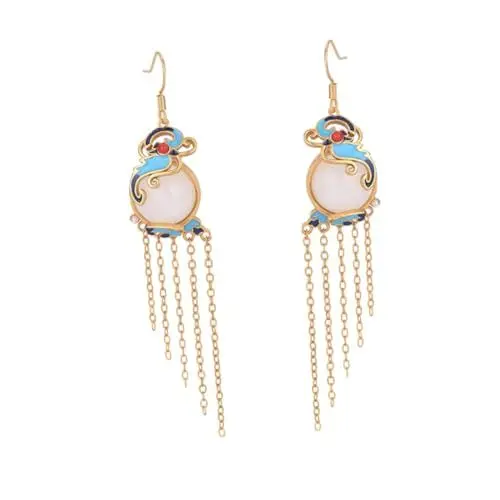 Produktbild: WRITWAA 1 Paar Cloud-Quaste-Ohrringe Neujahrsohrringe Quastenohrringe für Damen Zierohrringe für Frauen Jade-Ohrring Retro-Ohrringe Ohrringe mit Quastenanhänger Frauen Jade Ohrringe Kupfer