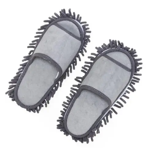 Produktbild: WRITWAA 1 Paar Hausschuhe heizlùfter akkusauger tierhaare Flachwischer Fußbodenreinigung Schuhe Abnehmbar Mikrofaser-Mopps Bodenschuhe Mop-Pantoffel Hausschuh aus Staubtuch Baumwolle Grey