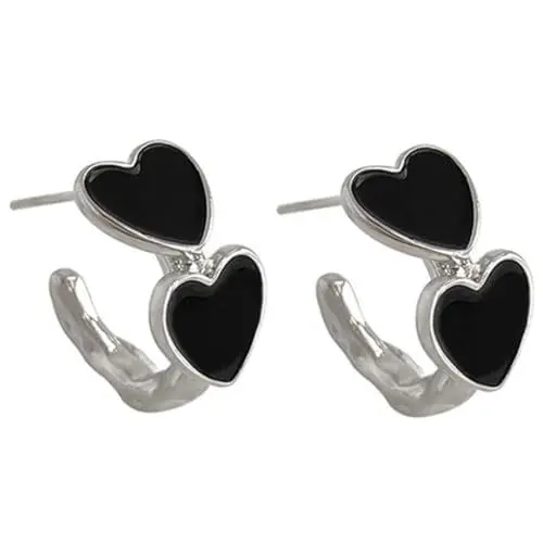 Produktbild: WRITWAA 1 Paar Herzförmige Spade-Ohrringe Ohrstecker Sommerohrringe für Damen 2023 kolczyki damskie heart earrings ohrklemmen minimalistische Ohrringe hübsche Ohrringe silberne Nadel Black