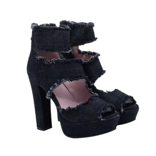 Produktbild: WRITWAA Stilvolle High Heels Damen Denim Sandalen Mode Frauen High Heels Schuhe