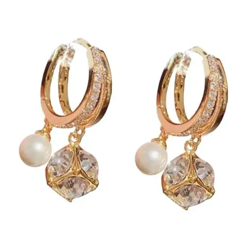 Produktbild: WRITWAA 1 Paar Perlenkugel-Ohrringe Ohrhänger mit Perlen für Damen Perlenohrringe ohrringe gold ohrhänger gold goldohrringe Creolen für Damen Statement-Ohrringe für Kupfer Golden