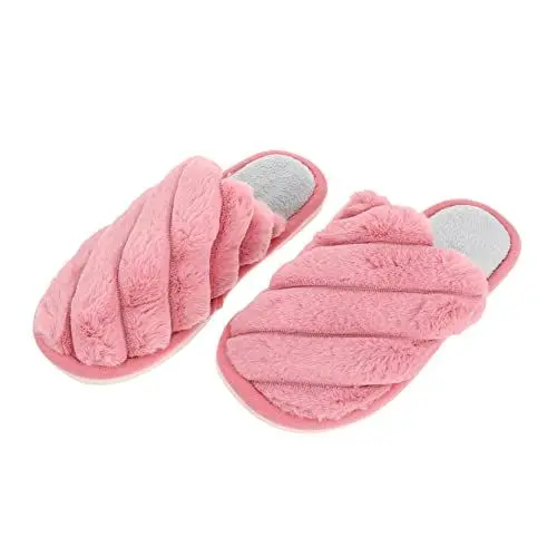 Produktbild: WRITWAA 1 Paar Twist-hausschuhe Aus Baumwolle Weiche Untere Pantoffeln Rosa Hausschuhe Damen Pantoffel Bequemer Hausschuh Anti-rutsch-hausschuhe Für Frauen Herrenhausschuhe Rosy Flanell