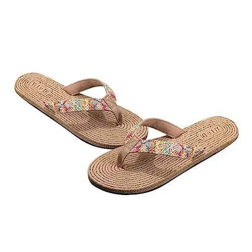 Produktbild: WRITWAA -flops Sandalen mit Flacher Unterseite Hausschuhe Aus Strohgewebe Lässige Outdoor-schuhe Stilvolle Hausschuhe für und Strand