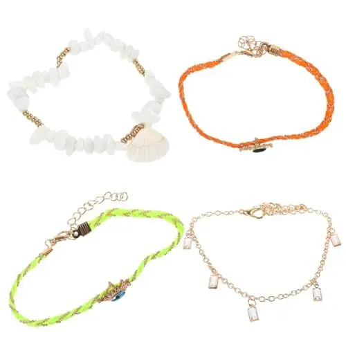 Produktbild: WRITWAA 1 Satz Fußkettchen mit Vier Lagen Schmuck Fußkettchen Kettenfußkettchen für Frauen Goldenes Muschel-Knöchelarmband damenschmuck frauenschmuck Anklet Fußkette Knöchelkette Legierung