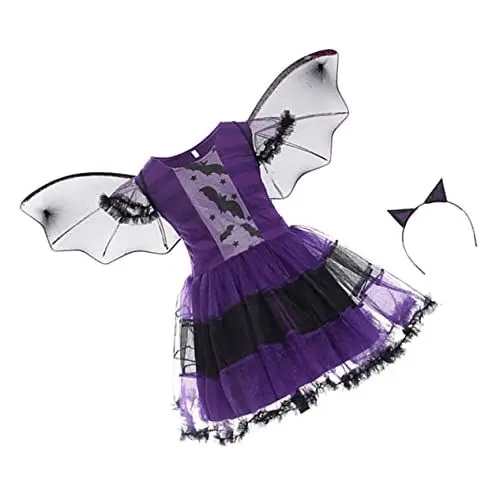 Produktbild: WRITWAA 1 Satz Halloween-Kleider halloween theme halloween costume Cosplay-Anzug für Kinder Vampir-Fledermaus-Kostüm Halloween-Bühnenaufführung Halloween-Kostüme für Kinder Stoff Violett