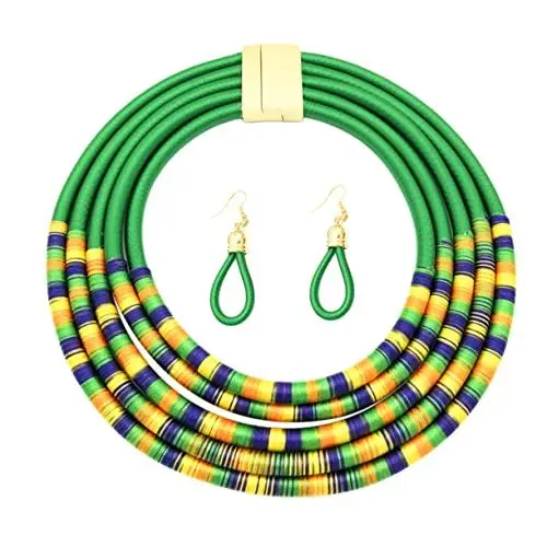 Produktbild: WRITWAA 1 Satz Halskette mit magnetischer Schnalle Afrikanische Halsketten für Frauen afrikanisches Outfit qridor earrings set schmuck mehrschichtige Halsbandkette handgewebte Damenkette