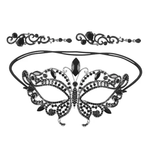 Produktbild: WRITWAA 1 Satz Masken-ohrring-set Maskerade-maske Für Frauen Maskenball Maske Maskerade Masken Frauen Partymaske Strassmasken Für Frauenmaskerade Maskerade Ohrringe Strasssteine Black