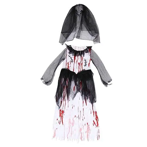 Produktbild: WRITWAA 1 Set 2-Teiliges Halloween-Kostüm Für Mädchen Halloween-Kleid Brautkleid Blutige Braut Kostüm Kinderkleid Für Mädchen Kinder Halloween Blutiges Kleid Outfits Für Mädchen