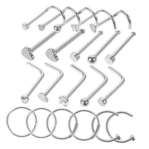 Produktbild: WRITWAA 21 Stück Edelstahl Nasenringe Set Nasenstecker Und Piercingschmuck Verschiedenen Größen Unisex Und Ideal Für Conch Piercing Tropfen Design Vielseitig Einsetzbar
