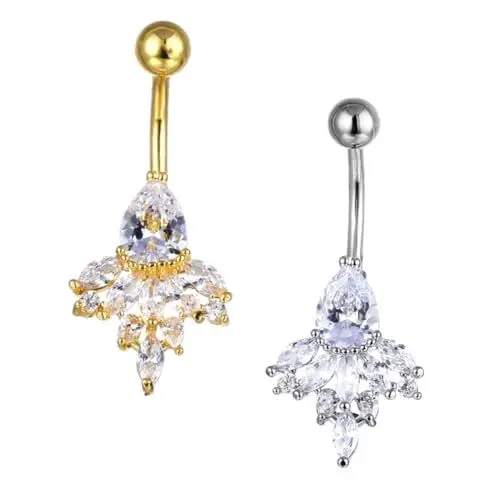Produktbild: WRITWAA 2St Bauchnabel ring Bauchnabel schnalle Blumenschmuck gefälschte Bauchpiercings bauchnabelpiercing bauchnabel piercing goldfarbe dekorativer Ohrstecker Bauchringe aus Strass Kupfer