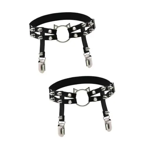 Produktbild: WRITWAA 2St Oberschenkelstrumpfband für Frauen Verstellbarer Schultergurt brillenband verstellbar Nietenstrumpfband Gothic Strumpfband Strumpfbänder Strumpfgürtel Doppelreihe Bein Socken