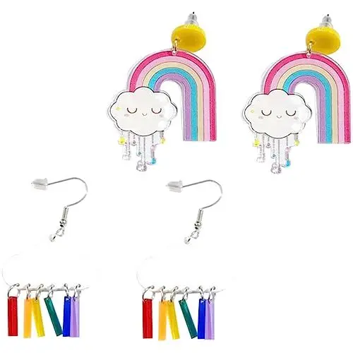 Produktbild: WRITWAA 2 Paar Wolke Ohrringe Damenohrringe lustige Ohrringe Tropfenohrringe Regenbogen-Tropfen-Ohrringe Wolkentropfen-Ohrringe cute earrings süße ohrringe Ohrzubehör Ohrhänger Acryl