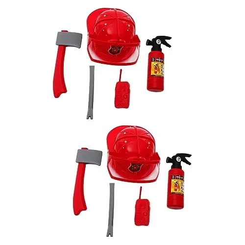 Produktbild: WRITWAA 2 Sätze Feuerzubehör Werkzeuge für Kinder Kleinkindspielzeug verkleidung kinder faschingskostüme kinder kid toys Feuerwehrzubehör für Kinder Kleinkinder Feuerwehrkostüm Abs rot