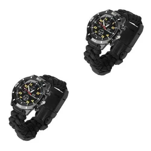 Produktbild: WRITWAA 2stücke Outdoor-armbanduhr Mit Thermometer Und Kompass Multifunktionale Bergsteig-uhr Für Wandern Camping Und Abenteuer Schwarz