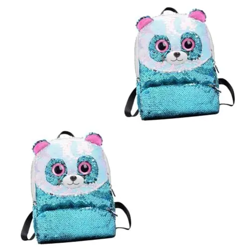 Produktbild: WRITWAA 2st Mini-Pailletten-Rucksack Bezaubernde Aufbewahrungstasche Kinderrucksack Himmelblauer Rucksack Mini-Rucksack Für Kinder Süßer Rucksack Schultertasche Panda-Rucksack