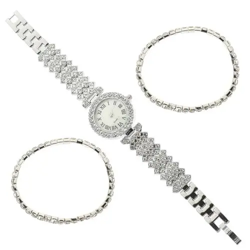 Produktbild: WRITWAA 2stücke Teiliges Set Modische Armbanduhr Mit Strass Und Armband Quarzuhr Für Damen Elegantes Design Für Täglichen Gebrauch Und Besondere Anlässe Zufällige Verpackung