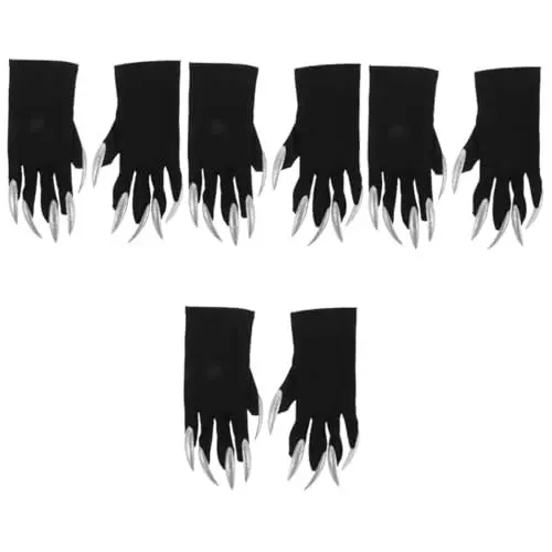 Produktbild: WRITWAA 4 Paare Hexenhandschuhe lange nägel Halloween Party Tischdekoration Handschuhe mit Nägeln Halloween-Wolf-Handschuhe Halloween-Party-Handschuhe Halloween-Geisterhandschuhe Stoff