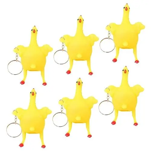 Produktbild: WRITWAA 6Stücke Huhn Schlüsselanhänger Lustiges Quetschspielzeug für Stressabbau Tragbares für Junge Mädchen und Erwachsene für Partys Goodie Bag Füller