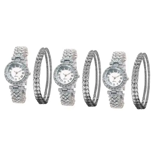 Produktbild: WRITWAA 6-teiliges Damenuhren-Set Mit Modischen Strasssteinen Quarzuhr Diamantarmband Für Mädchen Glänzend Und Kratzfest