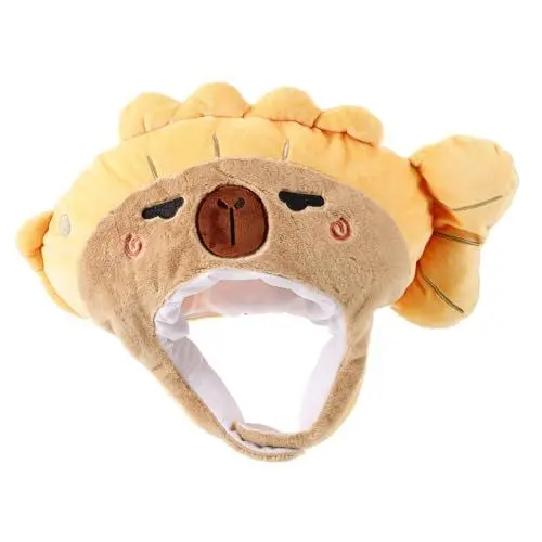 Produktbild: WRITWAA Cosplay Kostüm Hut für Erwachsene Gelb Fisch Form Plüsch Kopfbedeckung für Halloween Party