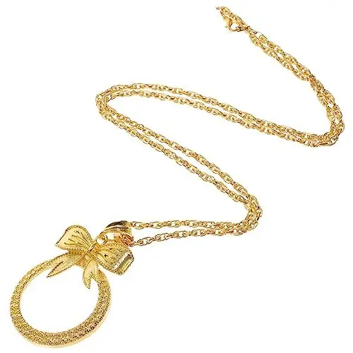 Produktbild: WRITWAA Hängende Lupe Halskette aus Metall Vergrößerung für Lesen von Zeitungen Anleitungen und Sammlerstücken für Erwachsene Senioren und Hobbyisten Elegante Goldene Schleife