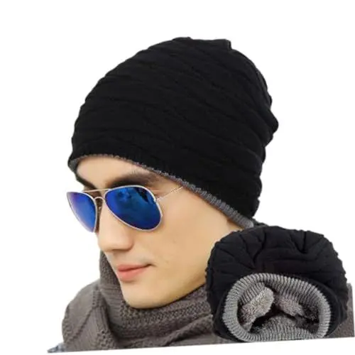 Produktbild: WRITWAA Warme Strickmütze Mit Totenkopfmotiv – Herrenmütze Gefütterte Dicke Mütze Einheitsgröße Beanie