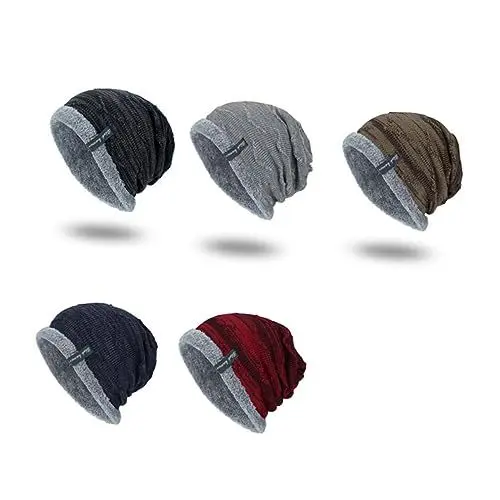 Produktbild: WRITWAA Herren Strickmütze Navy Gepolsterte Beanie Mütze Dicke Plüschkrempe Für Outdoor Warm
