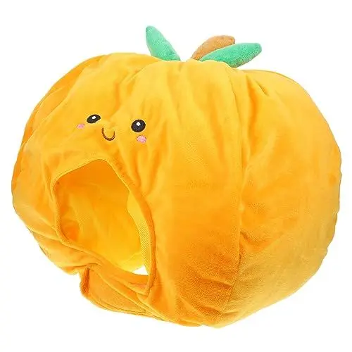 Produktbild: WRITWAA Orange Kapuzenmütze Plüschhut Spielzeug Obsthut Stirnband Gefüllte Hut Partyartikel Neuheit Ostern Kindermütze Gefüllte Plüschhüte Dummer Hut Hasenmütze Plüsch Und Pp Baumwolle