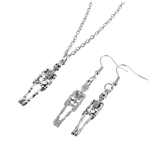 Produktbild: WRITWAA Schädel Menschliches Skelett Baumeln Ohrring Set Halloween-Ornamnet Skelett-Anhänger halloween halloween assecoires Halloween- Skelett Charme Legierung Silver