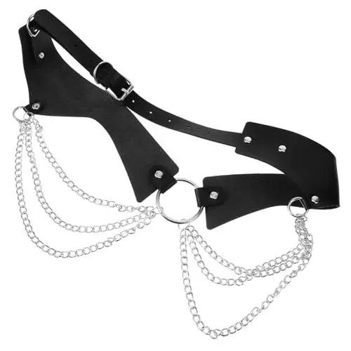 Produktbild: WRITWAA Taillenkette Aus Metall Gürtel Im Steampunk-stil Gürtelketten Cowgirlgürtel Für Damen Punkgürtel Für Erwachsene Frauen-punk-gürtel Hüftgurt Damengeschirr Kettengürtel Black Leder