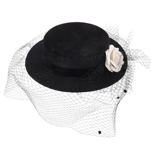 Produktbild: WRITWAA Eleganter Schwarzer -Hut Mit Breiter Krempe Teeparty Fascinator-Hut Für Hochzeit Kirche Foto