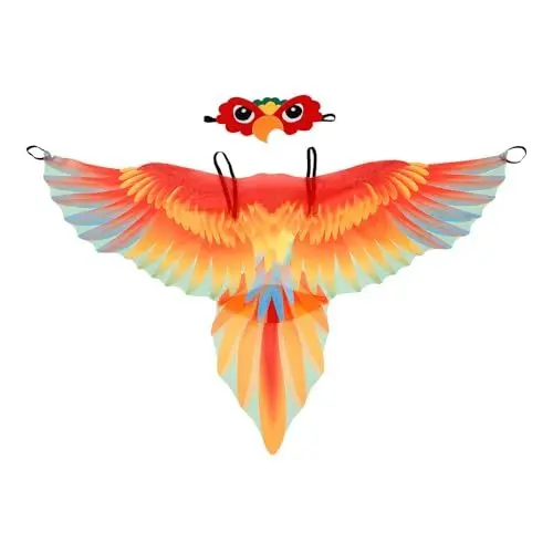 Produktbild: WRITWAA Vogelflügel-Kostüm Für Kinder Papageienflügel-Kostüm Mit Vogelmasken Eule Adler Papagei Huhn Tier Rollenspiel Kostüm Geschenk Für Mädchen Und Jungen Rot