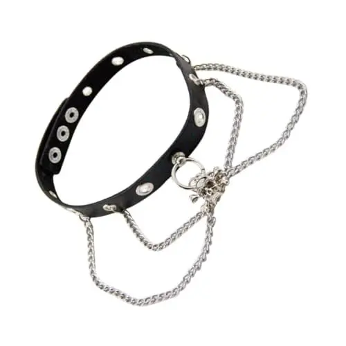 Produktbild: WRITWAA multifunktionale Halskette Schwarze Lederhalskette Halskette mit Geisterkopf-Kette Frau Halskette Punk-Goth-Halsband Pu-Halskette dekorative Halskette hängende Geisterkette Black
