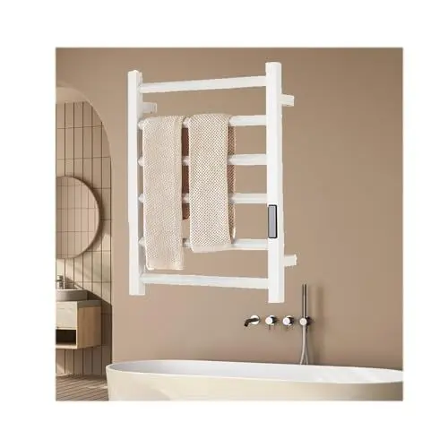 Produktbild: WRJAHCG Edelstahl Elektrischer Handtuchtrockner,Handtuchwärmer Mit Thermostat Timer Und Funktion,Energie Sparen Handtuchheizkörper Elektrisch,Weiß,Plug in Right