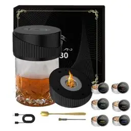 Produktbild: WRQIOO Cocktail Smoker Kit, Elektrischer Whisky Smoker Set, Altmodisches Whisky Räucher Set mit 6 Aromen Räucherchips,Wiederaufladbare Cocktail Zubehör für Getränke und Bourbon,Geschenke für Männer