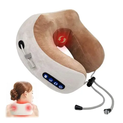 Produktbild: WRQIOO Nackenmassagegerät, 3 Modi Massagegerät Nacken mit Knetfunktion, Nackenmassagegerät Kabellos, Elektrische Nackenmassagegeräte, Elektrische U-Förmiges Massagekissen für Zuhause und Büro
