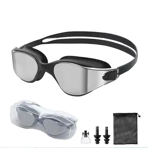 Produktbild: WRQIOO Schwimmbrille für Herren Damen, Swimming Goggles mit Nasenklammer und Ohrstöpseln, UV-Schutz Anti-Nebel und Verstellbarem Gurt Komfortable Prof für Erwachsene Jugendliche